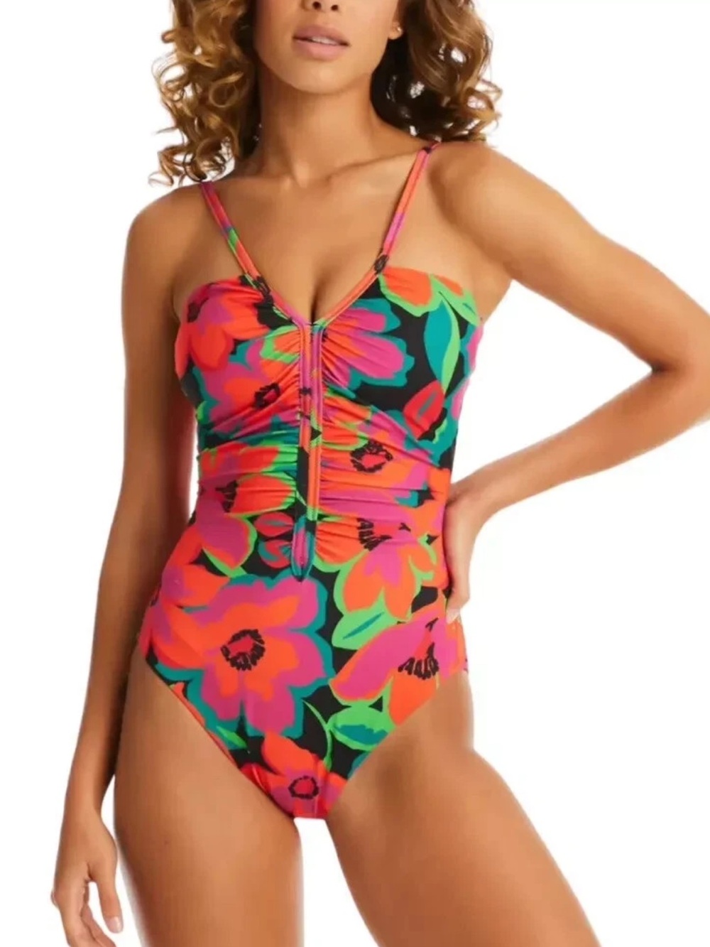 Sanctuary Swim NWT Savage Gardener Shirred One-Piece Swimsuit Size XS #Lux-G